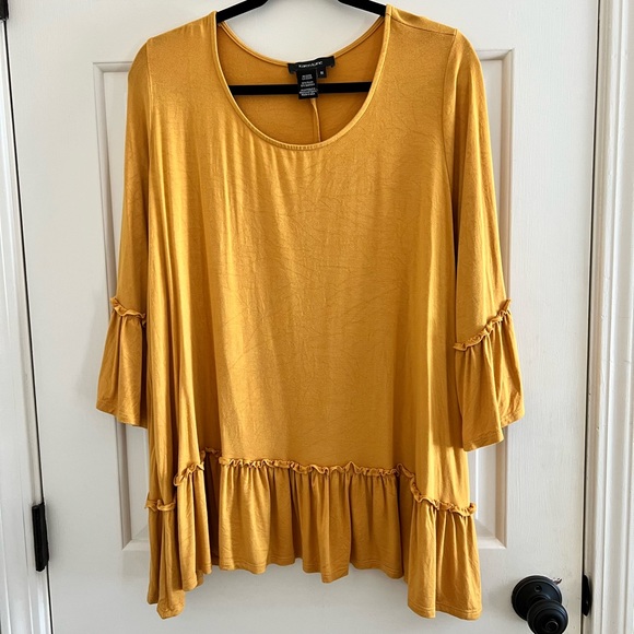 Karen Kane Tops - Karen Kane yellow/mustard ruffle blouse with bell sleeves size 1X